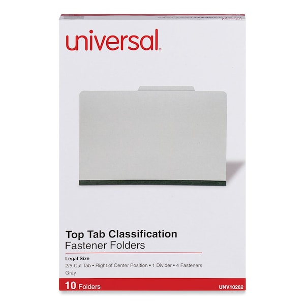 Pressboard Classification Folder 8-1/2 X 14, Gray, PK10, Tab Position: Right Of Center Position